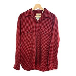 LL Bean Allagash Flannel Shirt Red Black Buffalo Plaid Men's Size L 16-16 1/2